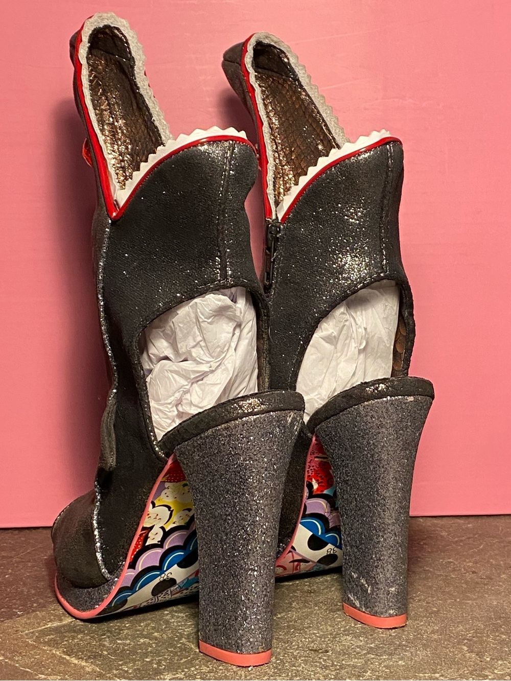 RARE Irregular Choice SHARK BITE boots,open toe,platform heels,shark face/teeth - Picture 7 of 16